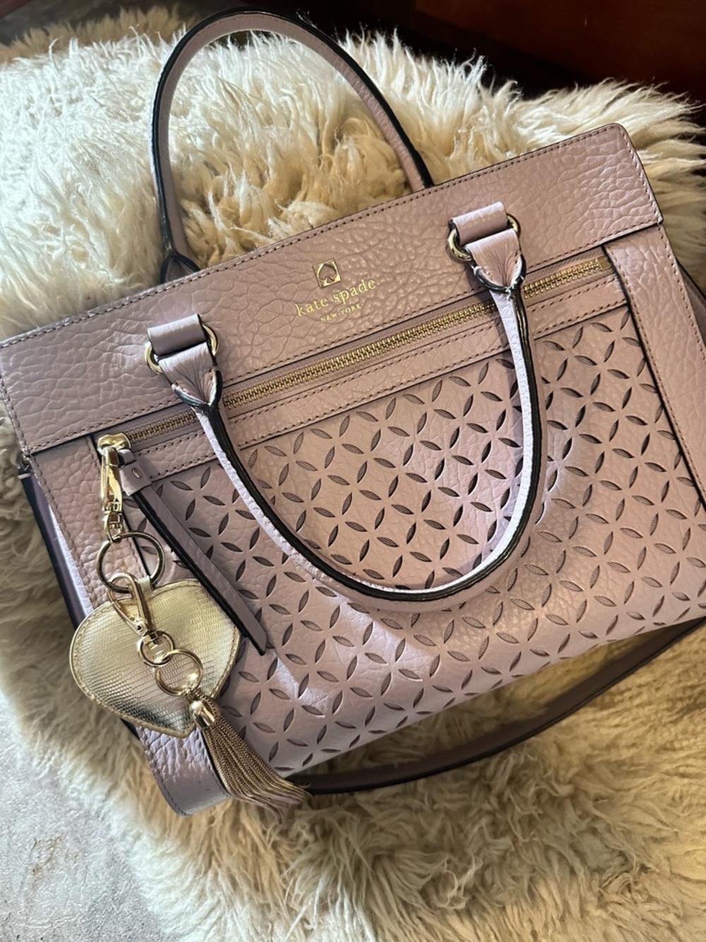 kate spade Perforated Blush Pink Leather Satchel with Gold Charm
